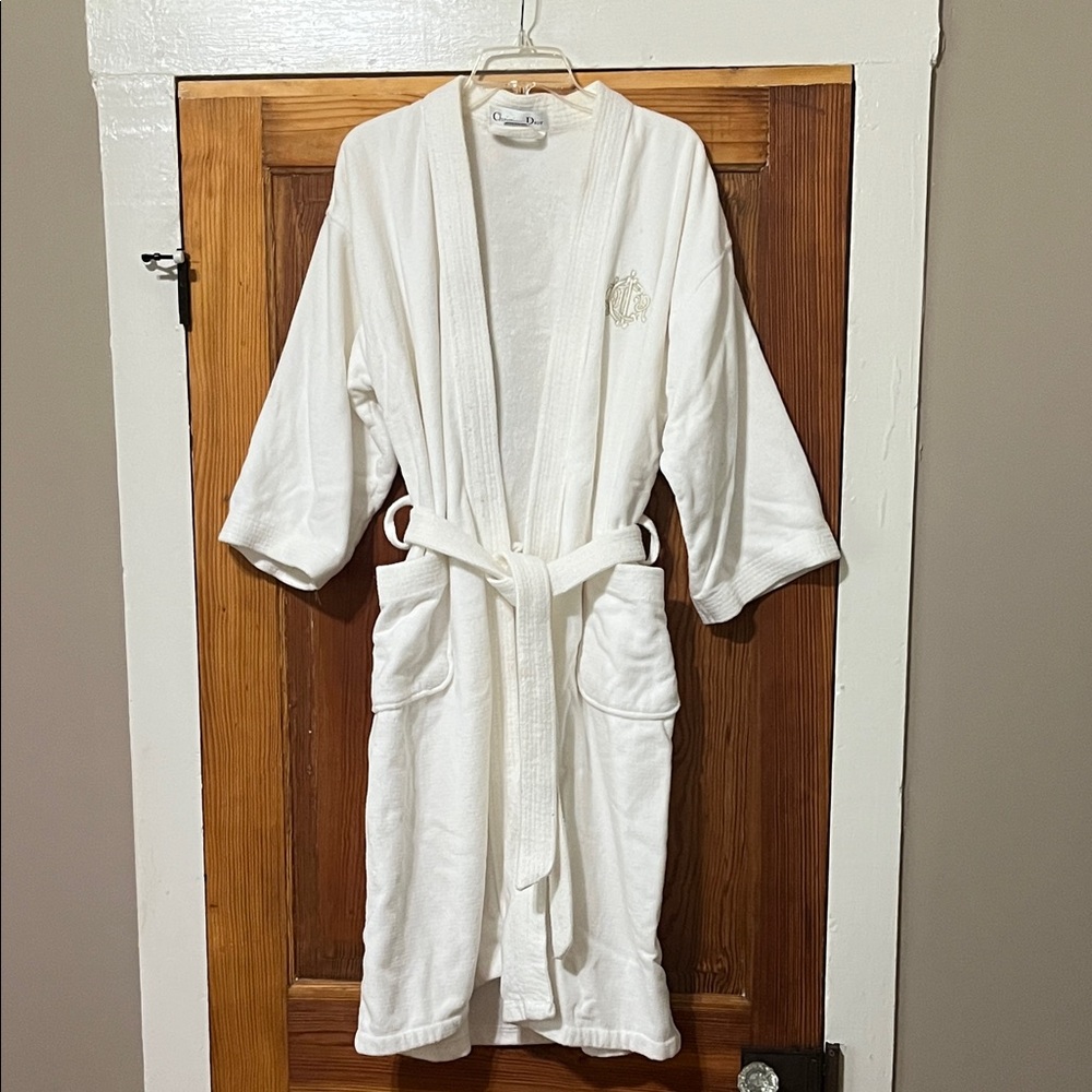 Vintage Christian Dior White 100% Cotton Hotel-Style Bath Robe